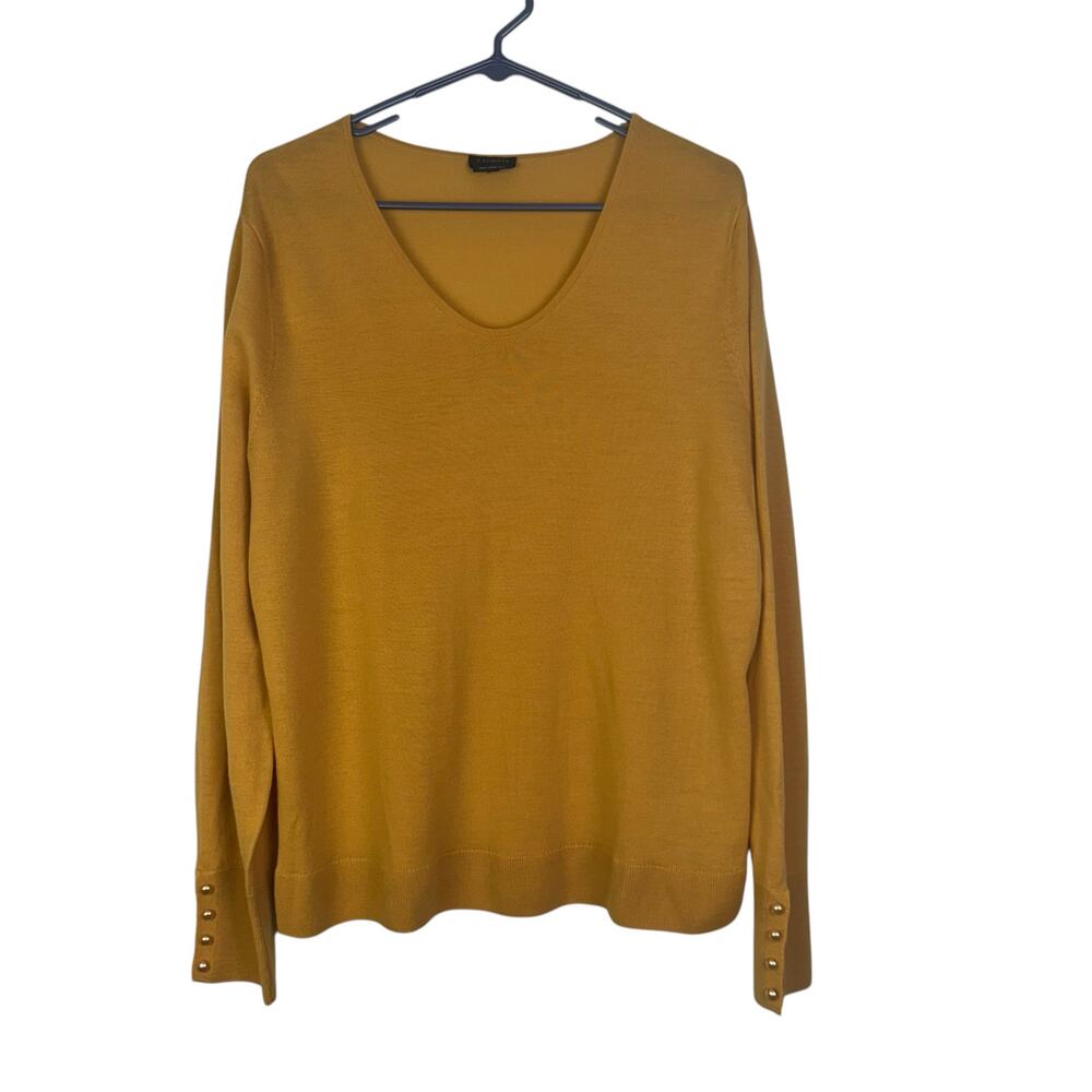Talbots Sweater Large Women Mustard Yellow 100% Pure Merino‎ Wool Lightweight